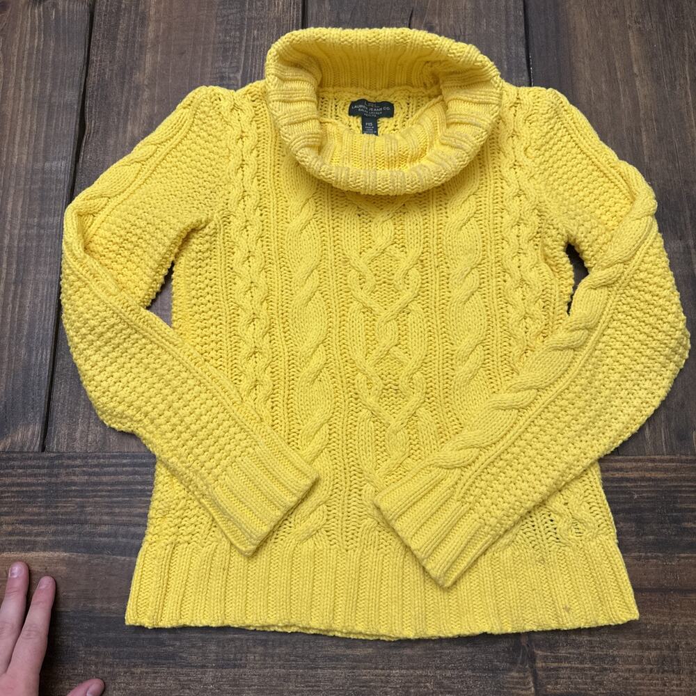 Lauren Ralph Lauren Yellow turtleneck sweater cotton/ Acrylic cable‎ knit PXS
